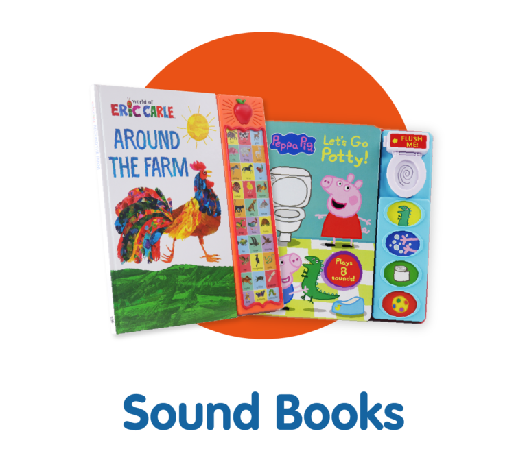 Circle containing Around the Farm World of Eric Carle and Peppa Pig Let's Go Potty. Sound Books